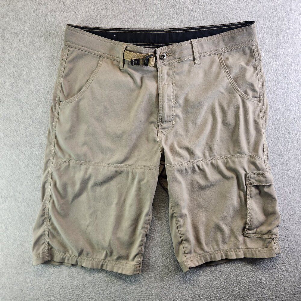 Prana Shorts Mens Large Gray Cargo Belted Vented Gusset Hiking Fishing Camping